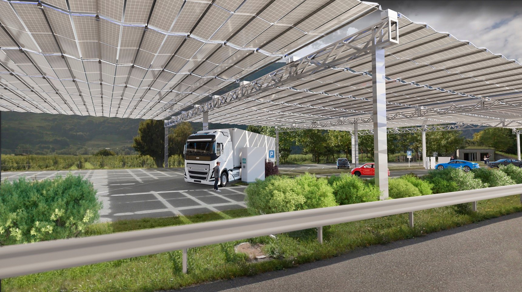 45 solar folding roofs for motorway rest areas