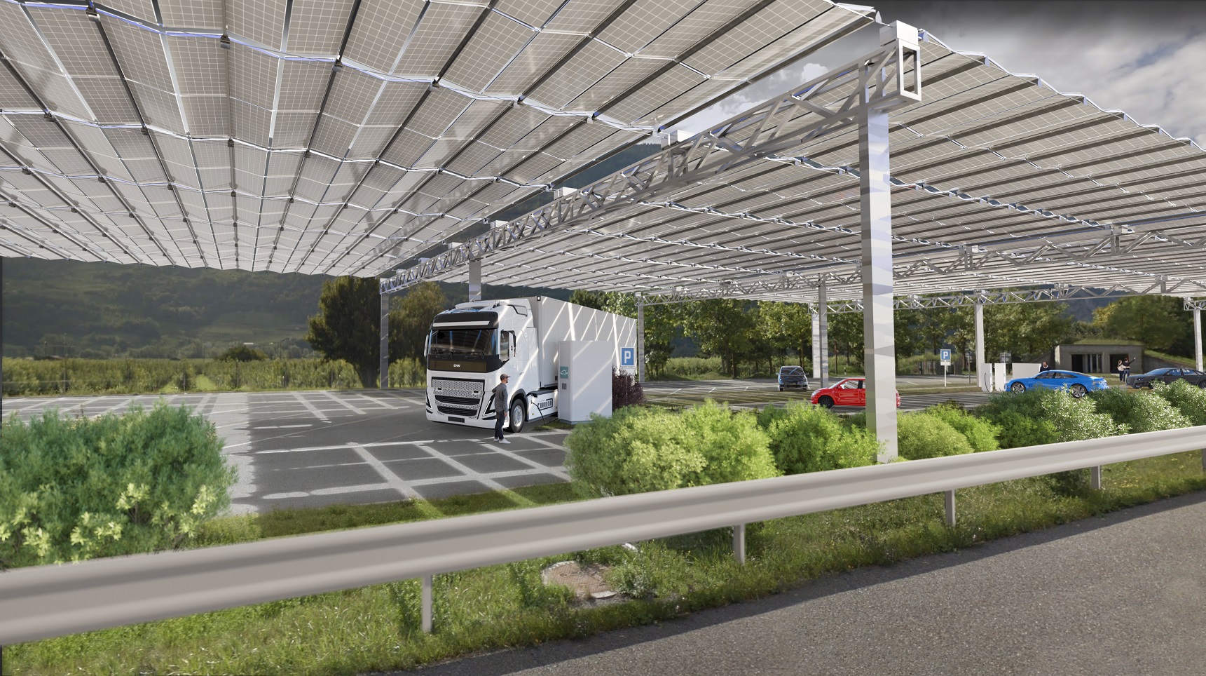 45 solar folding roofs for motorway rest areas